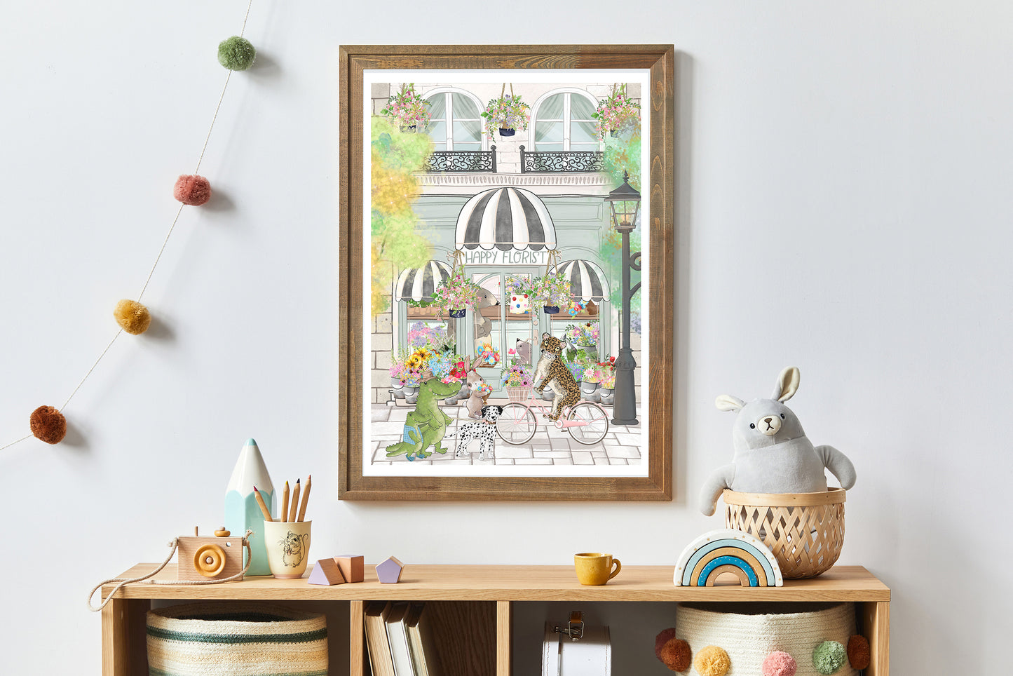Animal Nursery Wall Art, Happy Florist Animal Print for Children's Bedroom, Beautiful Nursery Prints with an Animal Theme in Pastel Tones, Whimsical Animal Art, Colourful Nursery Art, Floral