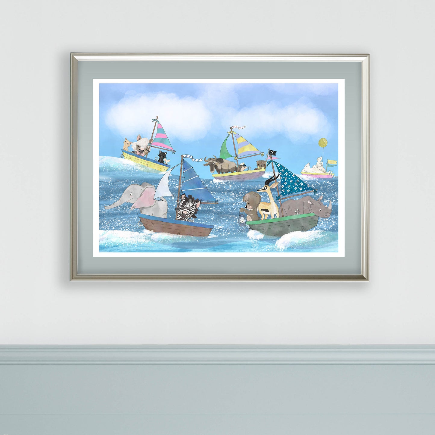 Nautical Nursery Print, Animal Adventure Nursery Art Print, Whimsical Animal Art, Sailing, Nautical Children's Wall Art, Whimsical Art Print, Nautical Nursery Art