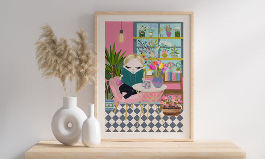 Art Print for Book Lovers, Girl Reading Books Art Print, Boho Room Art Prints, Book Nook, Cottage Core, Book Lovers Gift, Mindfulness, Me Time, Fun & Colourful Prints