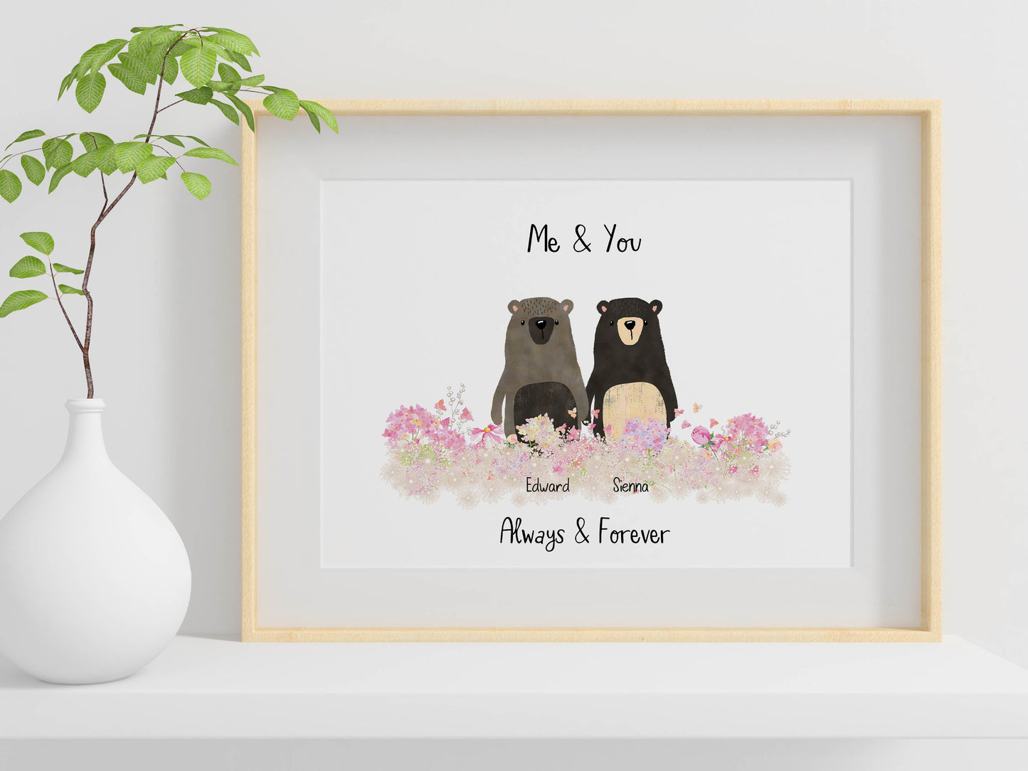 Personalised Bear Family Print, Birthday Gift for Her, Personalised Gift, Bear Print, Bear Family Portrait, Unique Family Print, Adoption Gift