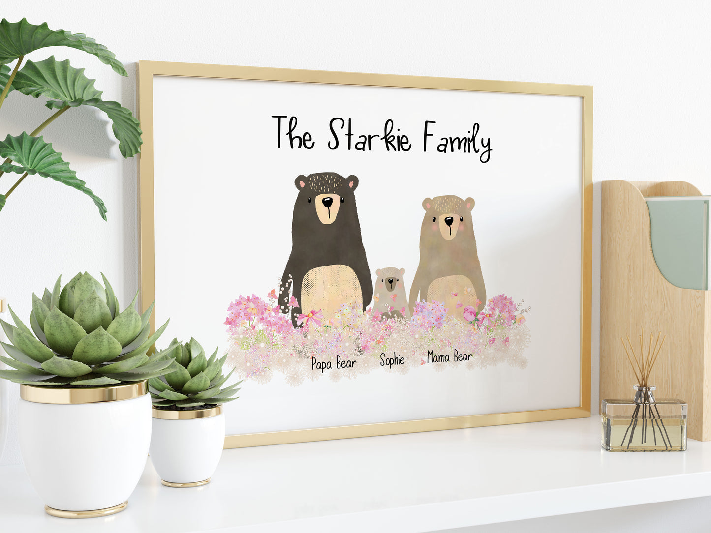 Personalised Bear Family Print, Birthday Gift for Her, Personalised Gift, Bear Print, Bear Family Portrait, Unique Family Print, Adoption Gift