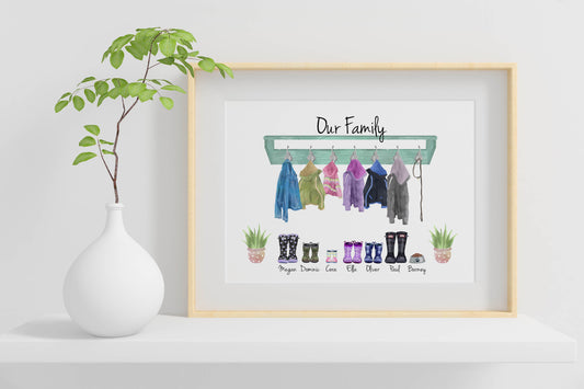 Personalised Coats & Boots Family Print - Personalised Gift for Mum - Celebrate your Family with this classic family print