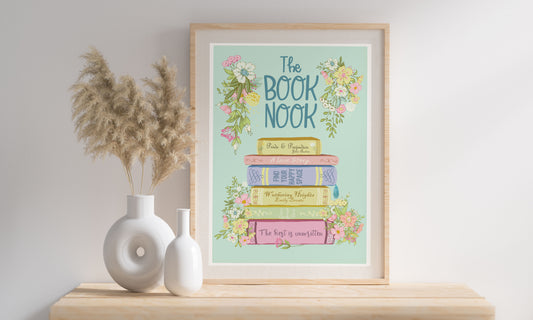 Book Nook Quote print, Book Spines Art Print, Book Spines Flowers, Floral Print, Cottage core, Fun & Colourful unframed Print