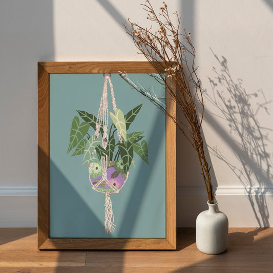 Botanical Boho Prints for the Home, Cottage Core Decor, Beautiful Vibrant House Plant Prints - Macrame Plant Hanger