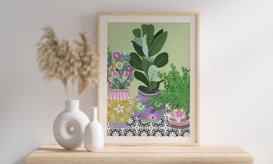 Botanical Boho Art Print, Cottagecore Decor, Colourful & Vibrant House Plant Print, Illustration Print