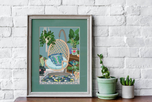 Botanical Room Egg Chair Boho Print - Cottage Core Decor - Beautiful Vibrant House Plant Print - Relaxing Room