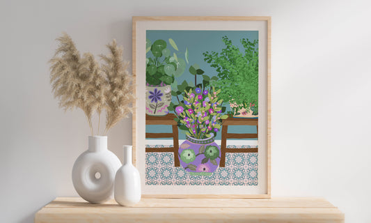 Flower Vase & Botanical Art Print - Vintage Vases - Flowers & House Plants - Beautiful Vibrant Art Prints