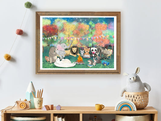 Woodland Nursery Print, Whimsical Animal Wall Art, Children's Room Art Print, Adventure Nursery Theme, Woodland Nursery Theme, Colourful & Magical Animals in the Forest Print