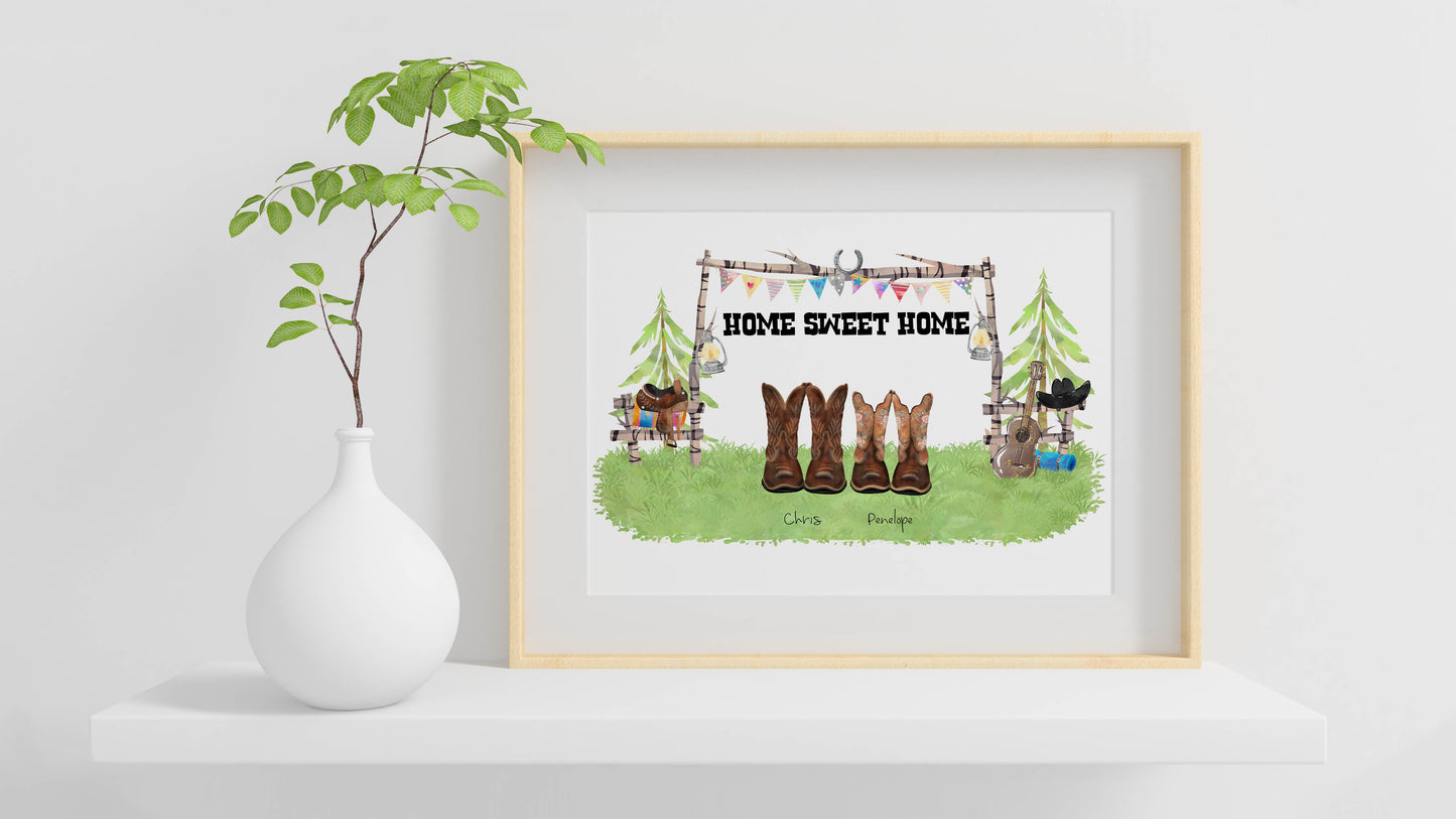 Personalised Cowboy Boot Family Print - Birthday Gift for Her or him - Anniversary Gift - Country & Western Lovers - Gift for Her Birthday - Personalised Family Gift - Cowboy Boot printSnowy Winter Theme