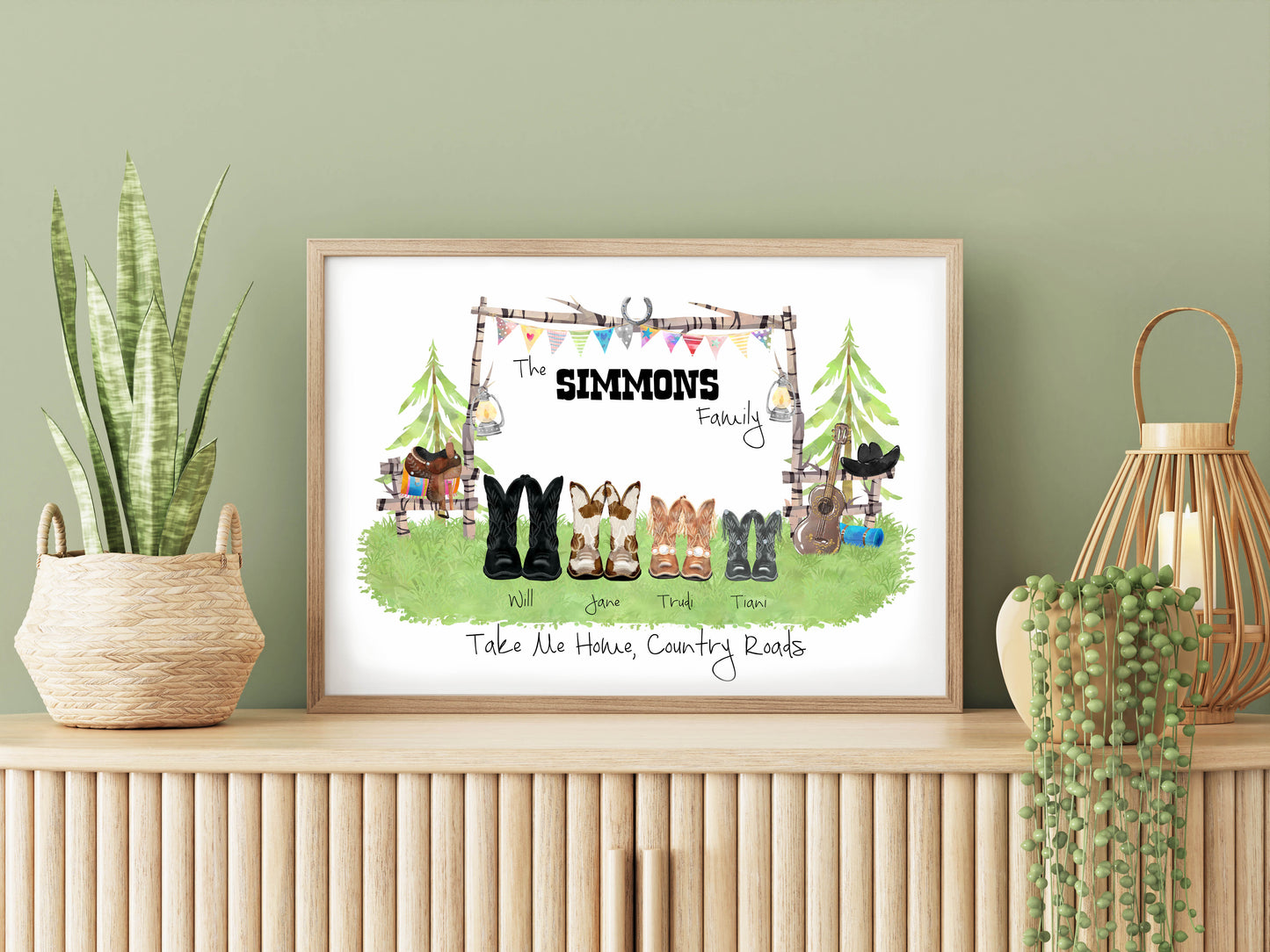 Personalised Cowboy Boot Family Print - Birthday Gift for Her or him - Anniversary Gift - Country & Western Lovers - Gift for Her Birthday - Personalised Family Gift - Cowboy Boot printSnowy Winter Theme