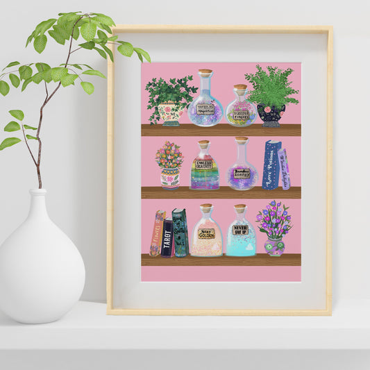 Witchcraft Apothecary Wall Art - Personalised Magical Print - Custom Potion Shelf Artwork - Gifts for Magical People