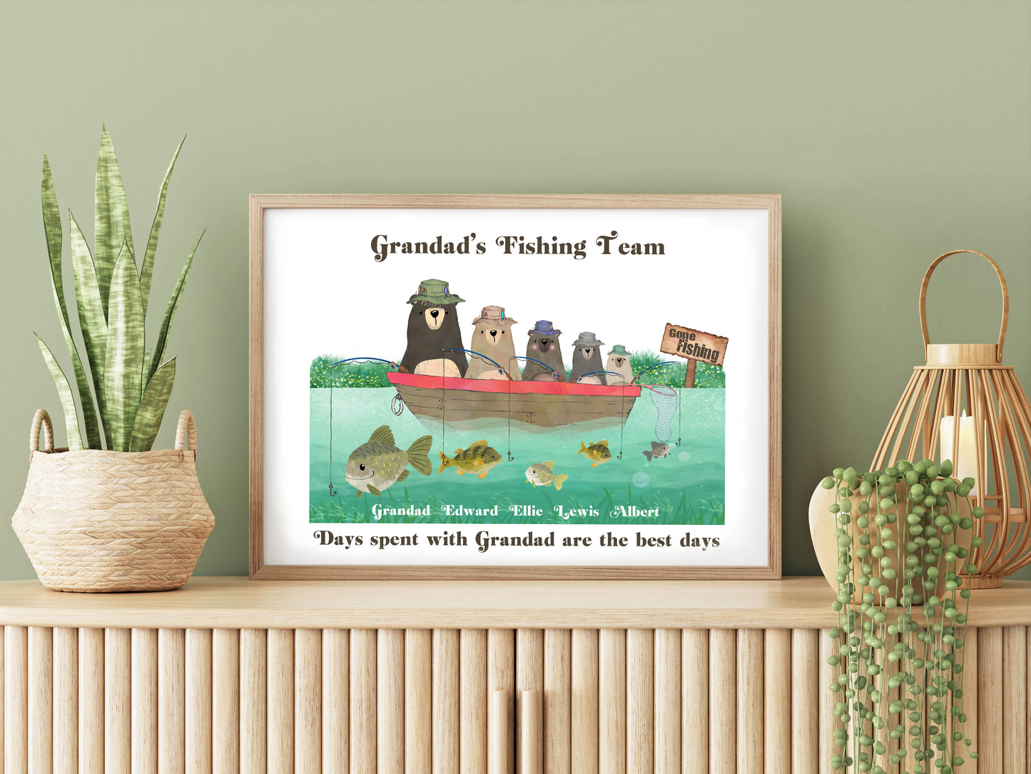 Personalised Fishing Family Print, Gift for Dad, Gift For Grandad, For Fishing Lovers, Personalised Gift for Him