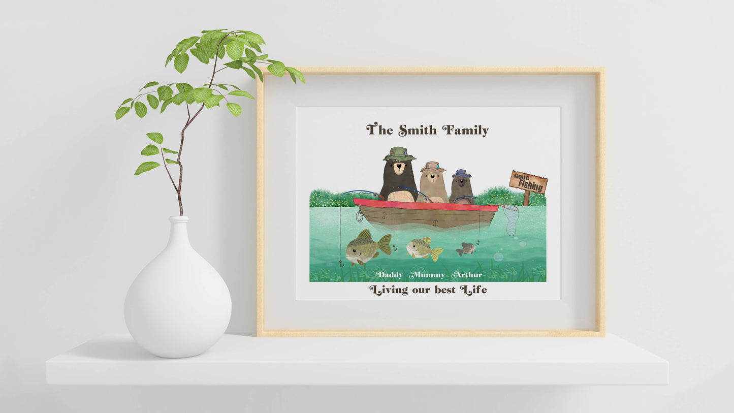 Personalised Fishing Family Print, Gift for Dad, Gift For Grandad, For Fishing Lovers, Personalised Gift for Him