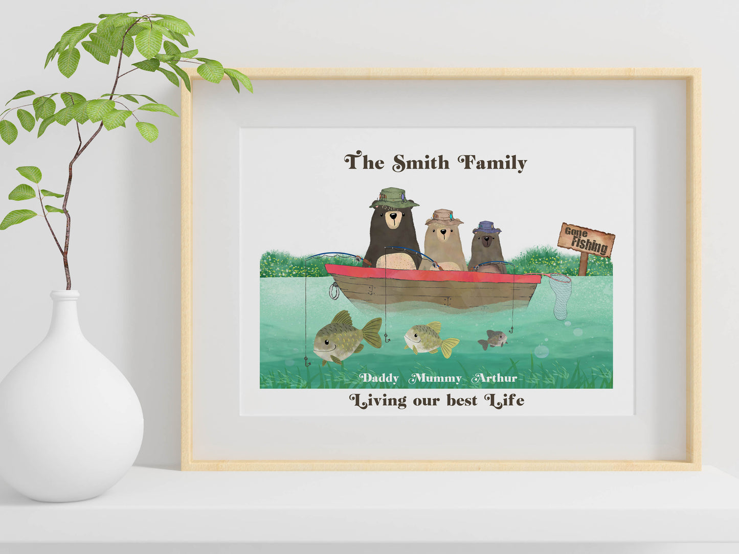 Personalised Fishing Family Print, Gift for Dad, Gift For Grandad, For Fishing Lovers, Personalised Gift for Him