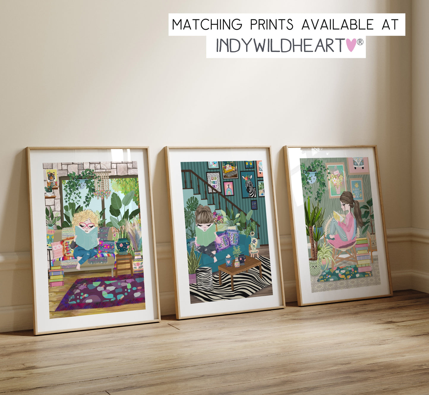 Book Lovers Print, Girl Reading Books Print, Boho Room Art Prints, Book Nook, Cottage Core, Book Lovers Gift, Mindfulness, Me Time, Fun & Colourful Prints