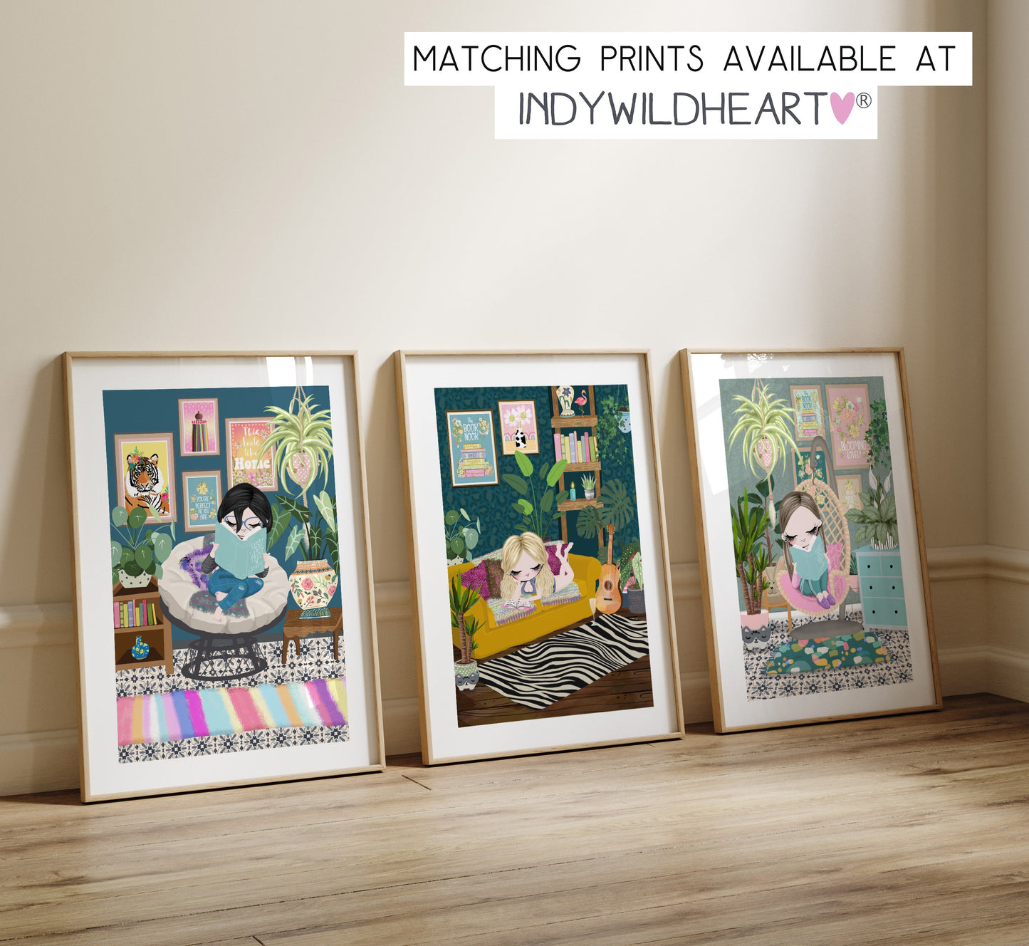 Book Lovers Print, Girl Reading Books Print, Boho Room Art Prints, Book Nook, Cottage Core, Book Lovers Gift, Mindfulness, Me Time, Fun & Colourful Prints