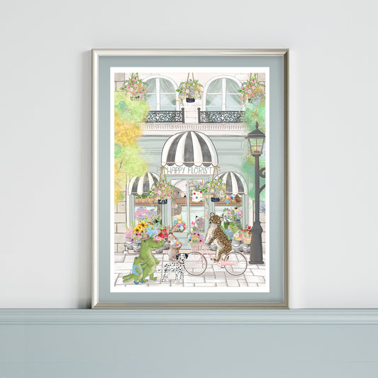 Animal Nursery Wall Art, Happy Florist Animal Print for Children's Bedroom, Beautiful Nursery Prints with an Animal Theme in Pastel Tones, Whimsical Animal Art, Colourful Nursery Art, Floral
