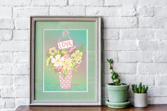 Vintage Floral Art Print, Cottagecore Decor, Beautiful Floral Print in Pastel Shades, Pretty Floral Print