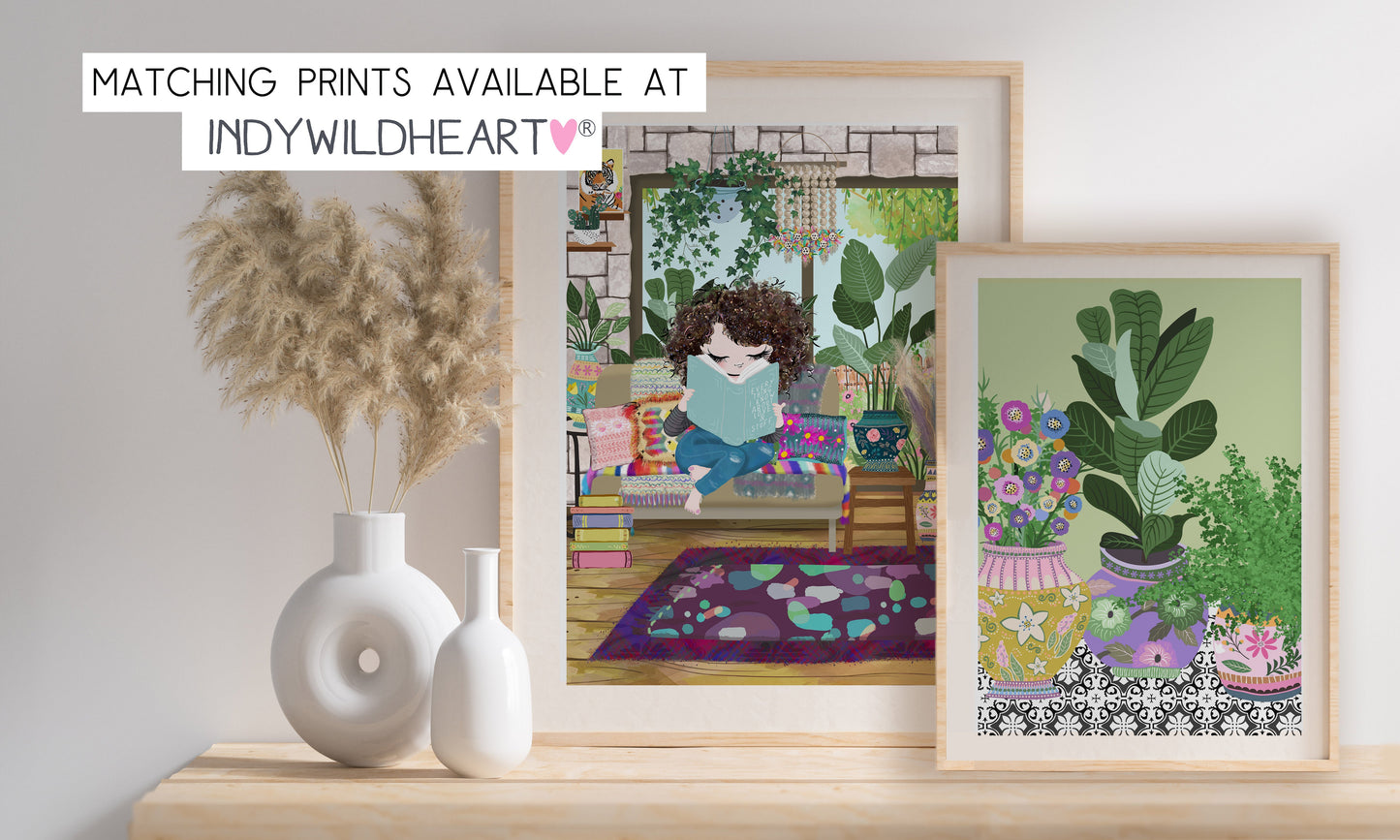 Book Lovers Print, Girl Reading Books Print, Boho Room Art Prints, Book Nook, Cottage Core, Book Lovers Gift, Mindfulness, Me Time, Fun & Colourful Prints