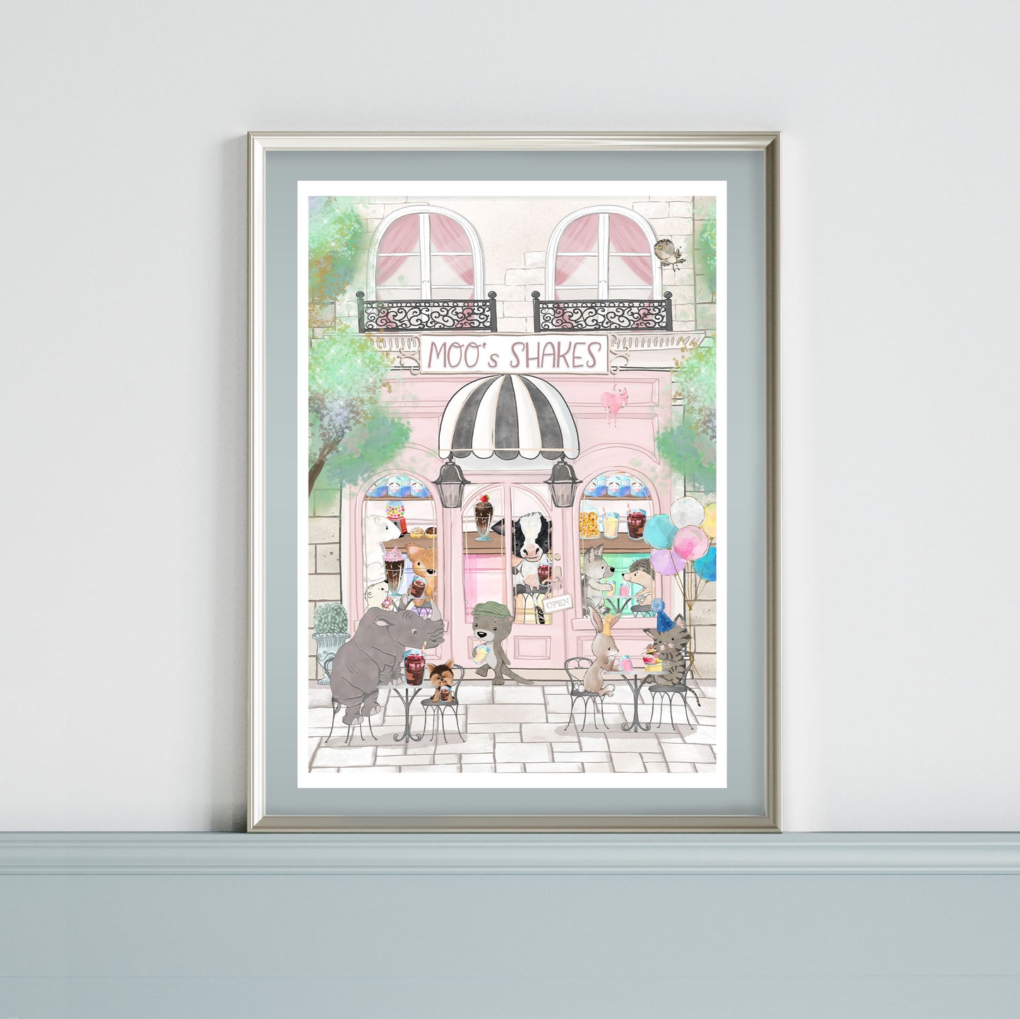 Animal Nursery Print, Whimsical Children's Wall Art, Pink Tones, Milkshakes Print, Whimsical animal art, Beautiful Nursery Prints & Children's Room Decor