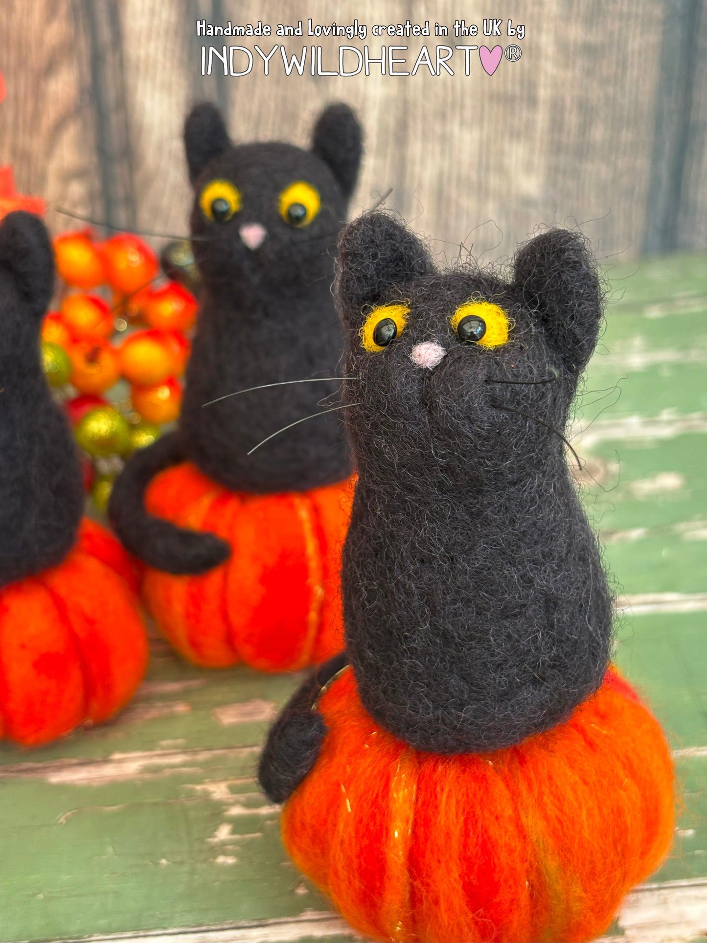Black Cat Needle Felted - Cat on a Pumpkin Needle Felted Autumn Decoration - Felted Cat Figurine