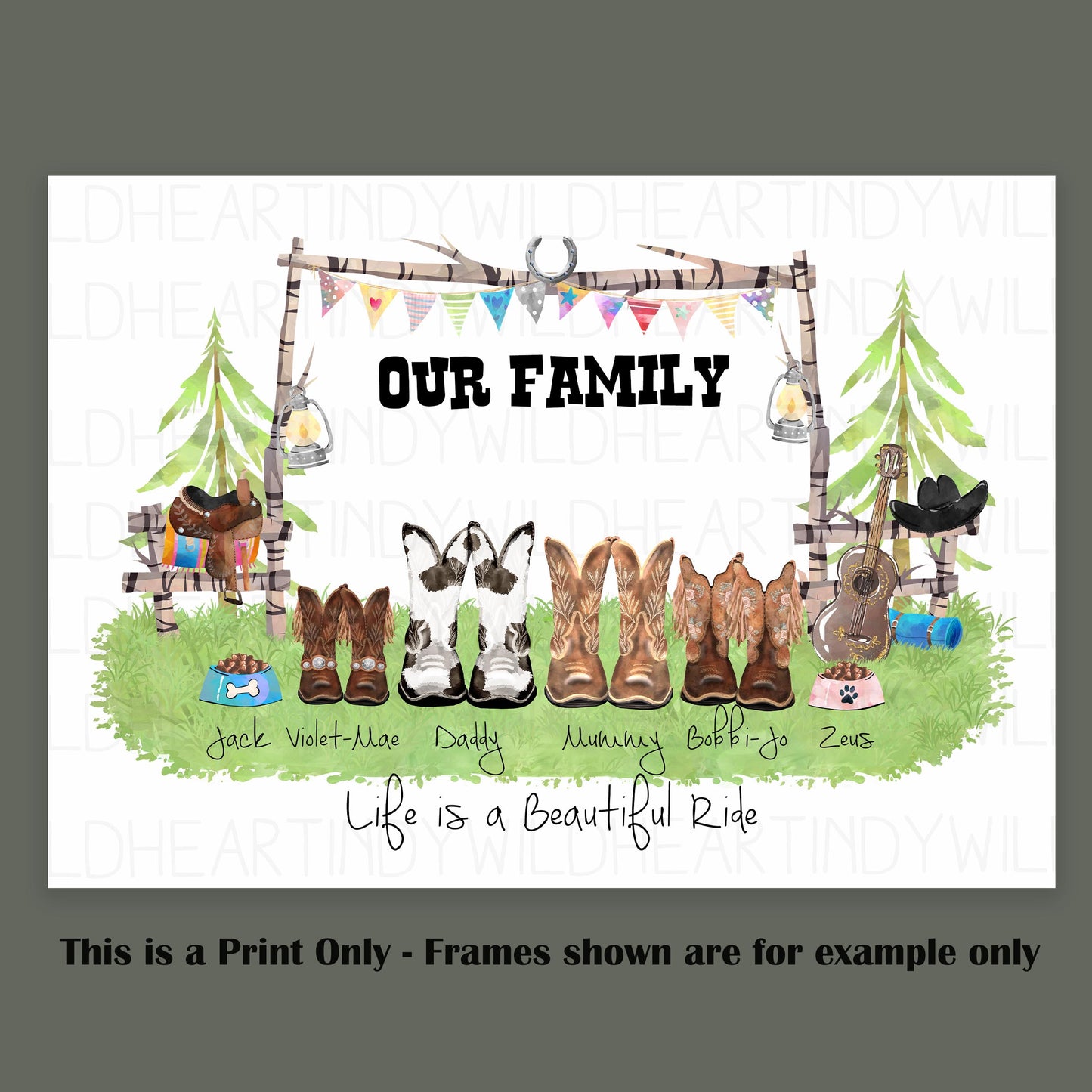 Personalised Cowboy Boot Family Print - Country Music Theme Family Art Print - For Country Music and cowboy boot Lovers - Yeehaw!