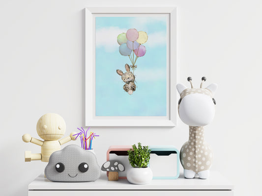 Animal Nursery Prints, Rabbit Print for Children's Room, Animal Theme Nursery Prints, Whimsical Nursery Wall Art, Colourful Nursery Art