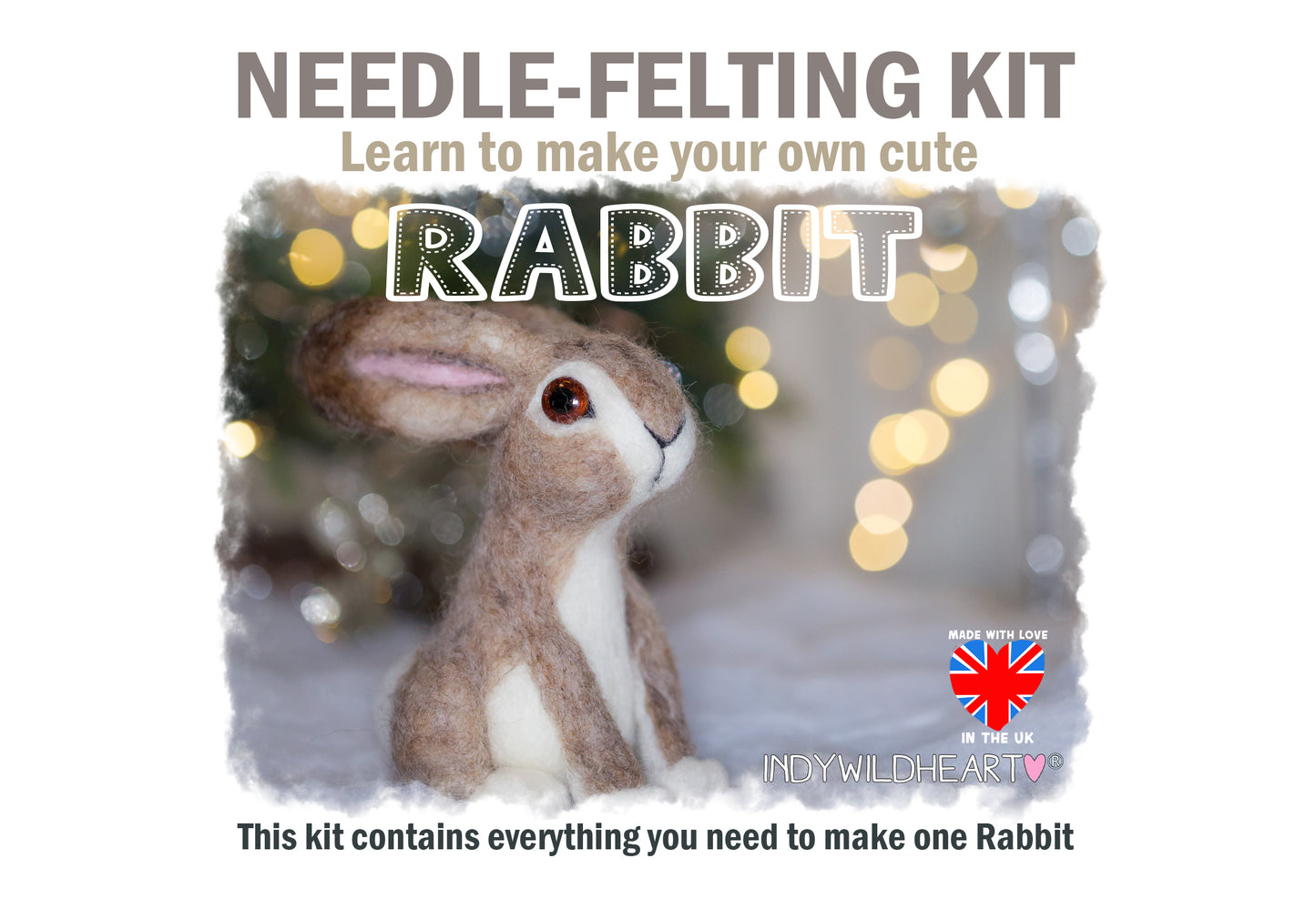 Needle Felt Kit Rabbit - Make Your Own Cute Needle Felted Rabbit - Craft Kit contains everything you need