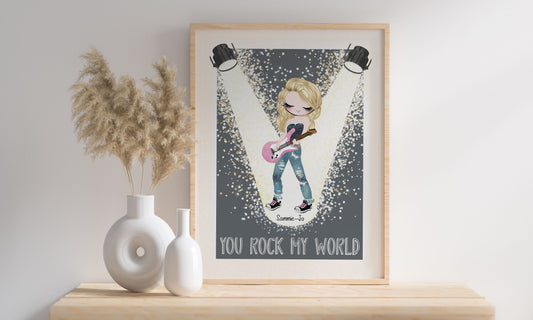 Personalised Best Friend Print Gift, Rock Chick Print, Music Lover Gift, Rock N Roll, Music Print, Gift for Friend, Christmas Gift for her, Secret santa gift