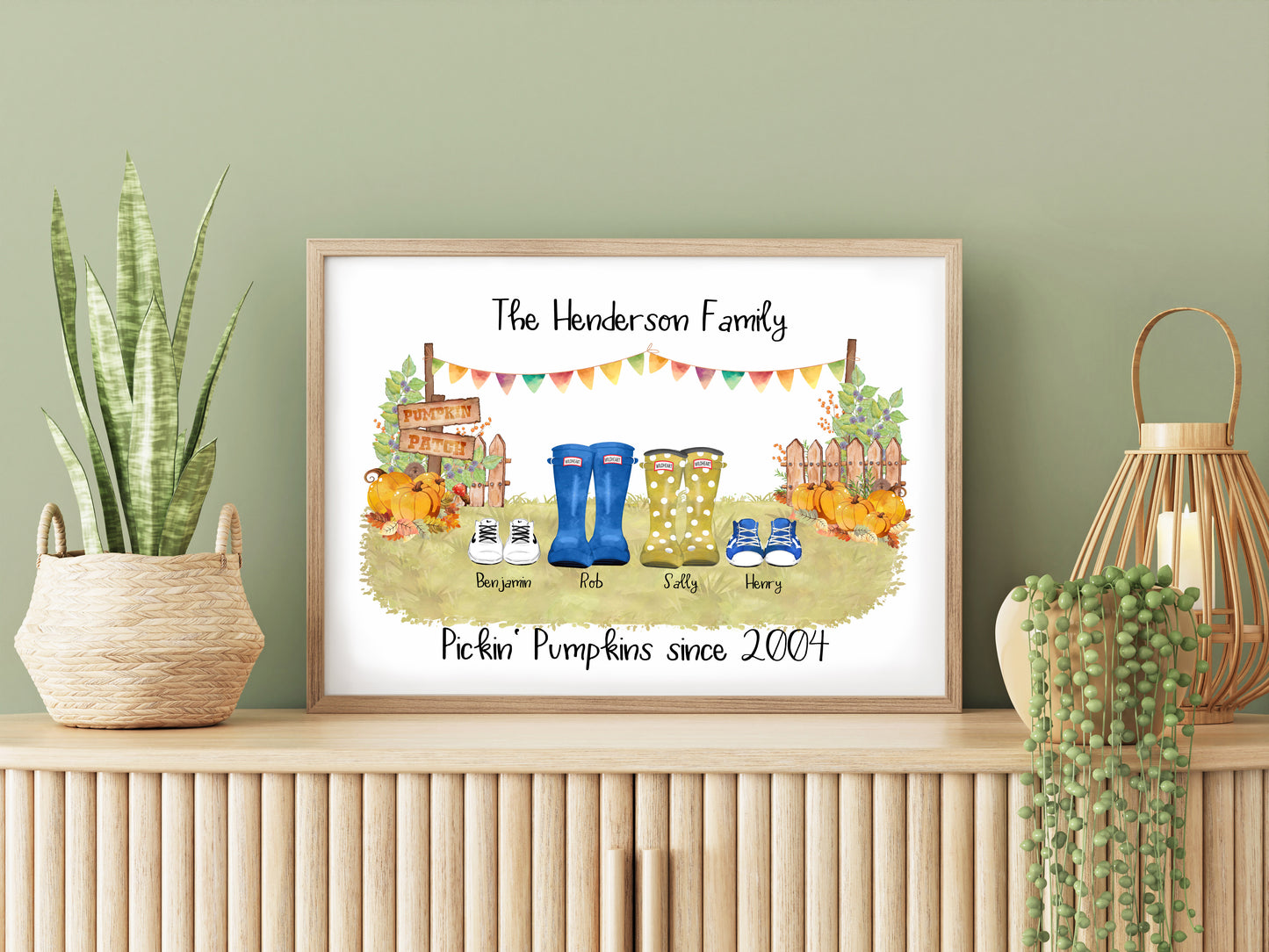Family Welly Boot Print, Halloween Fall Theme, Personalised Print, Personalised Gift, Autumn Welly Boot Print, Gift for Her Birthday, Autumn Birthday