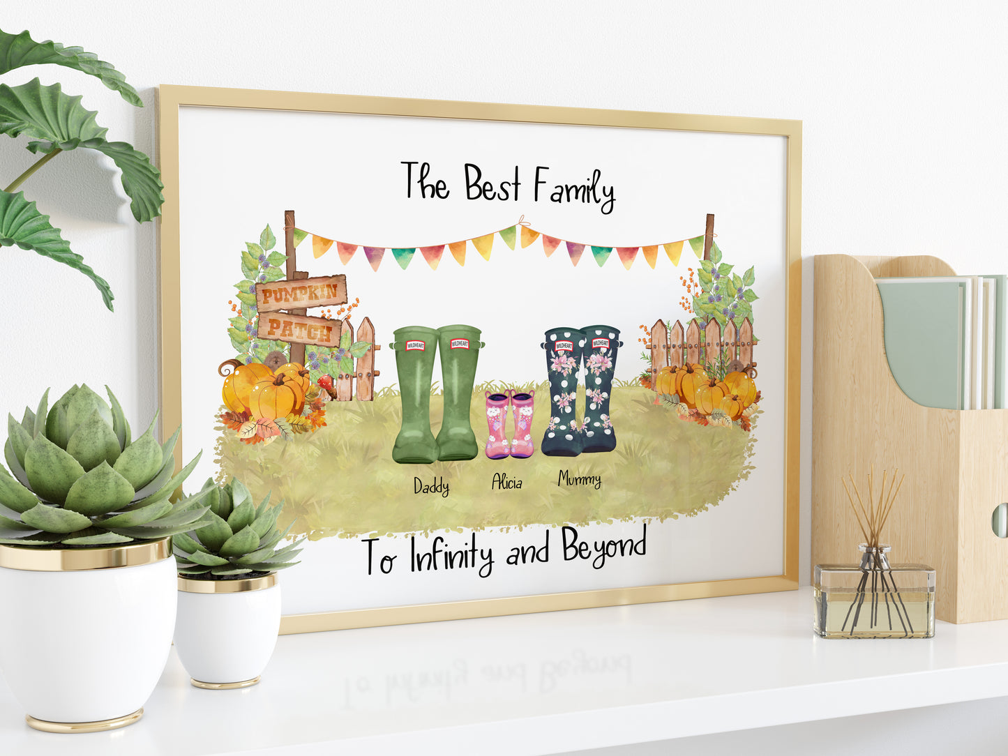 Family Welly Boot Print, Halloween Fall Theme, Personalised Print, Personalised Gift, Autumn Welly Boot Print, Gift for Her Birthday, Autumn Birthday