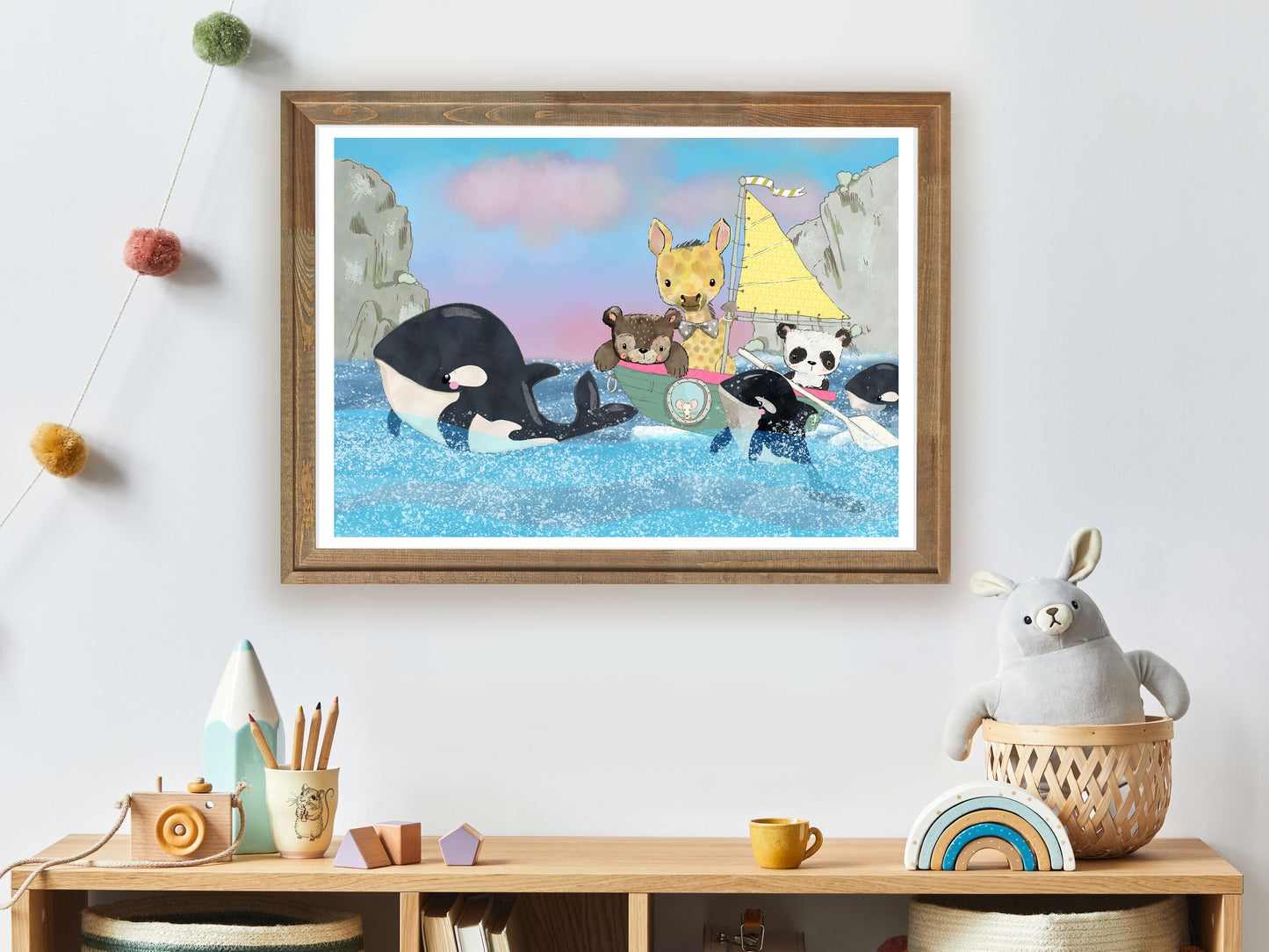 Whimsical Animal Art, Nursery Prints, Whale Watching Print, Orca Whale, Children's Wall Art, Nautical Nursery, Whimsical Art for Children