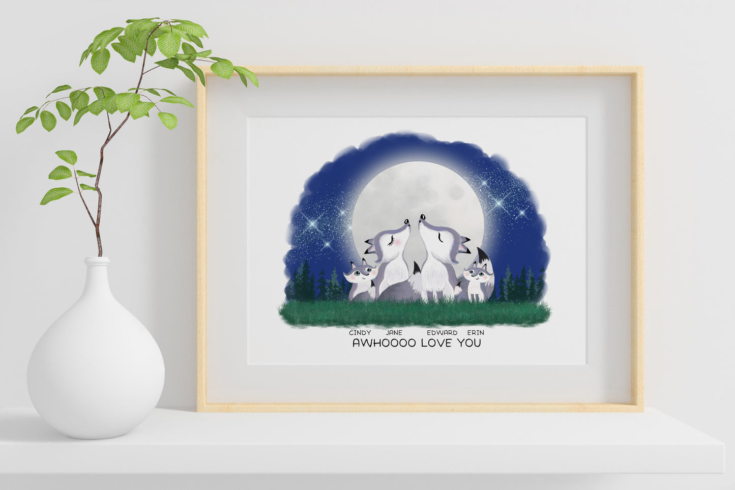 Personalised Wolf Family Print, Family Quotes, Wolf Pack Print, Christmas Gift, Cute Wolf Family Portrait, Personalised Gift, Secret Santa gift