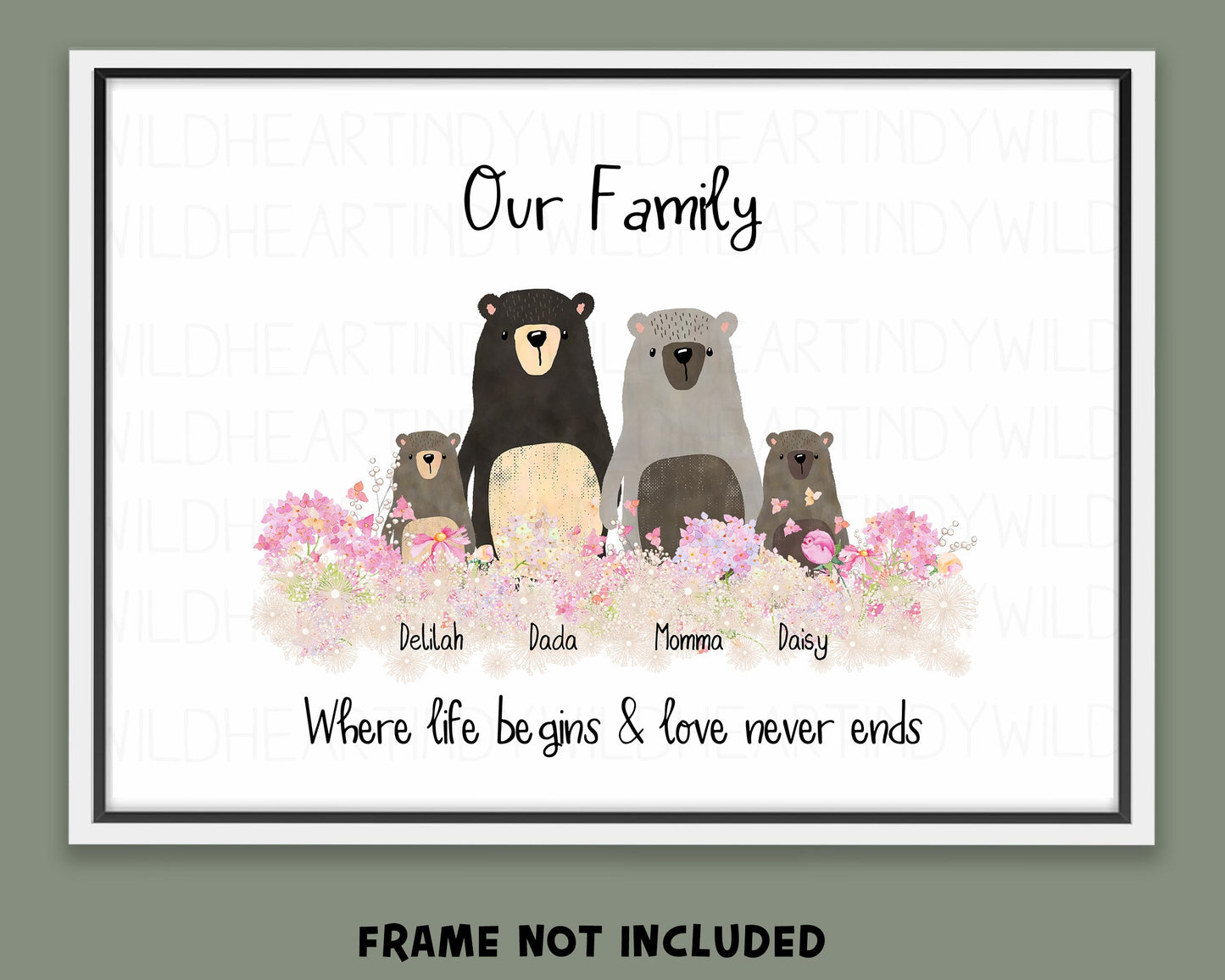 Personalised Bear Family Print, Birthday Gift for Her, Personalised Gift, Bear Print, Bear Family Portrait, Unique Family Print, Adoption Gift