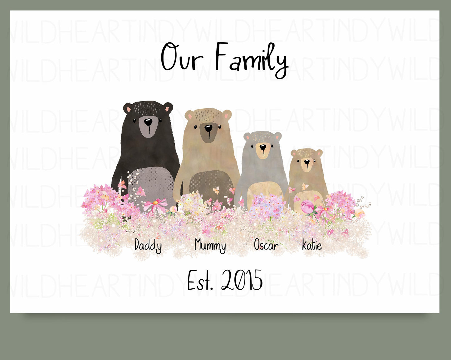 Personalised Bear Family Print, Birthday Gift for Her, Personalised Gift, Bear Print, Bear Family Portrait, Unique Family Print, Adoption Gift