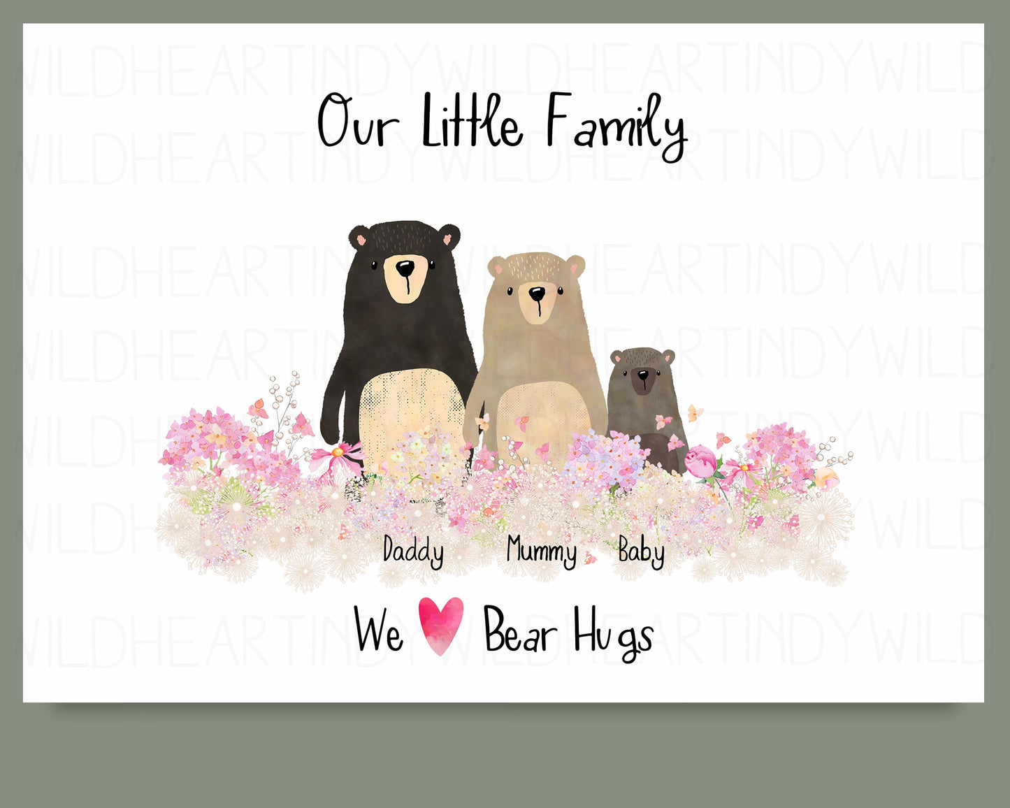 Personalised Bear Family Print, Birthday Gift for Her, Personalised Gift, Bear Print, Bear Family Portrait, Unique Family Print, Adoption Gift