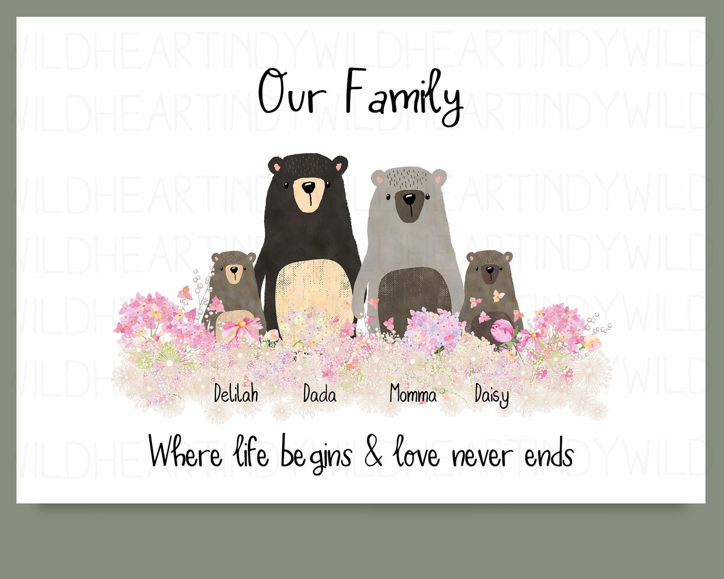 Personalised Bear Family Print, Birthday Gift for Her, Personalised Gift, Bear Print, Bear Family Portrait, Unique Family Print, Adoption Gift
