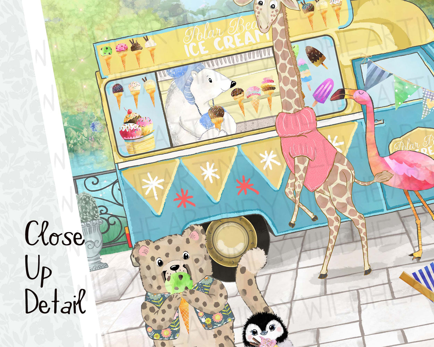 Whimsical Nursery Art Print, Animals & the Vintage Ice Cream Van, Animal Theme Nursery Print, Gorgeous Children's Wall Art, Whimsical Animal Art Print, Colourful Animal Nursery
