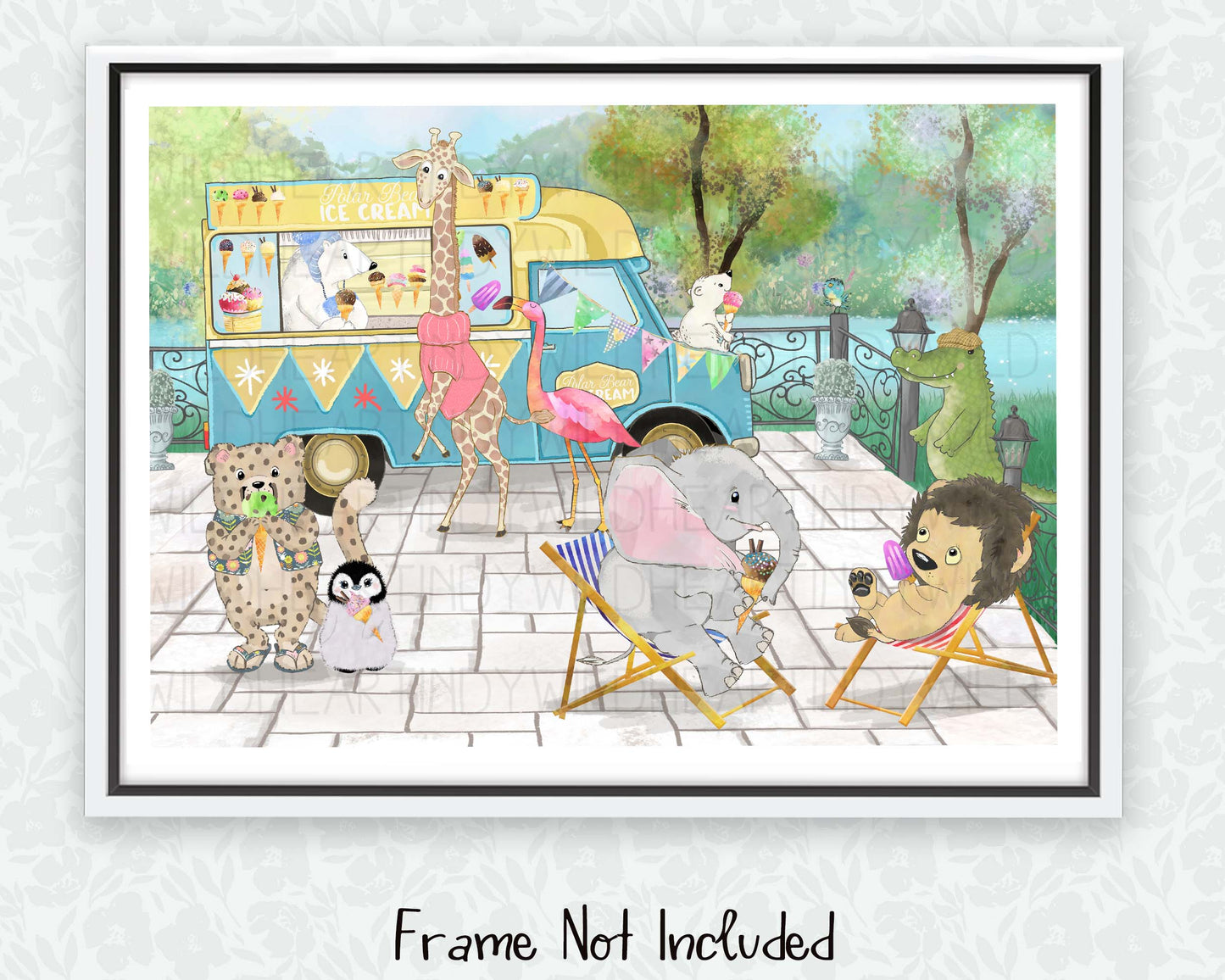 Whimsical Nursery Art Print, Animals & the Vintage Ice Cream Van, Animal Theme Nursery Print, Gorgeous Children's Wall Art, Whimsical Animal Art Print, Colourful Animal Nursery