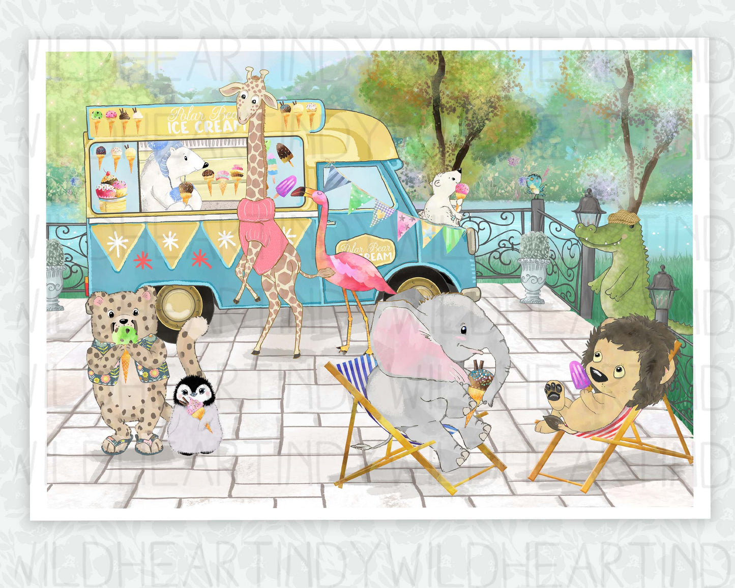 Whimsical Nursery Art Print, Animals & the Vintage Ice Cream Van, Animal Theme Nursery Print, Gorgeous Children's Wall Art, Whimsical Animal Art Print, Colourful Animal Nursery