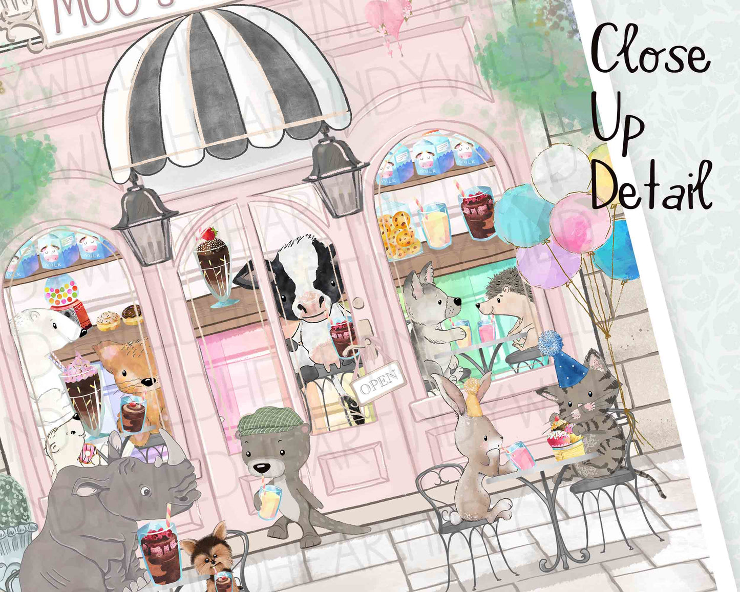 Animal Nursery Print, Whimsical Children's Wall Art, Pink Tones, Milkshakes Print, Whimsical animal art, Beautiful Nursery Prints & Children's Room Decor