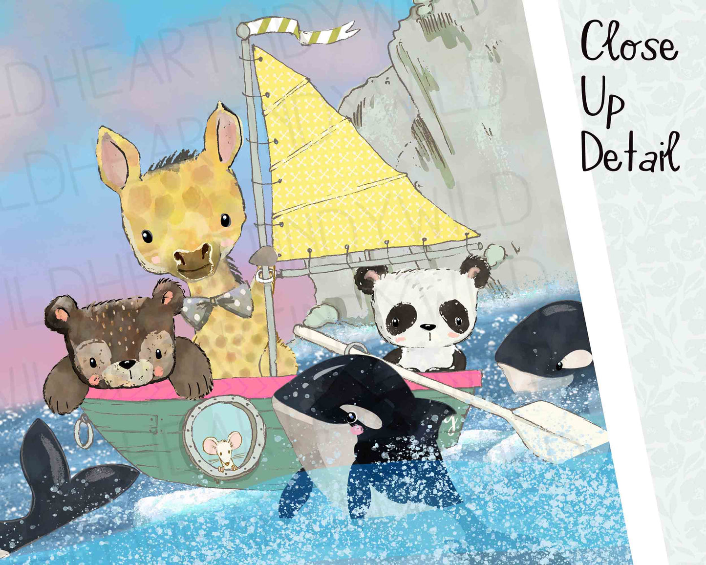 Whimsical Animal Art, Nursery Prints, Whale Watching Print, Orca Whale, Children's Wall Art, Nautical Nursery, Whimsical Art for Children