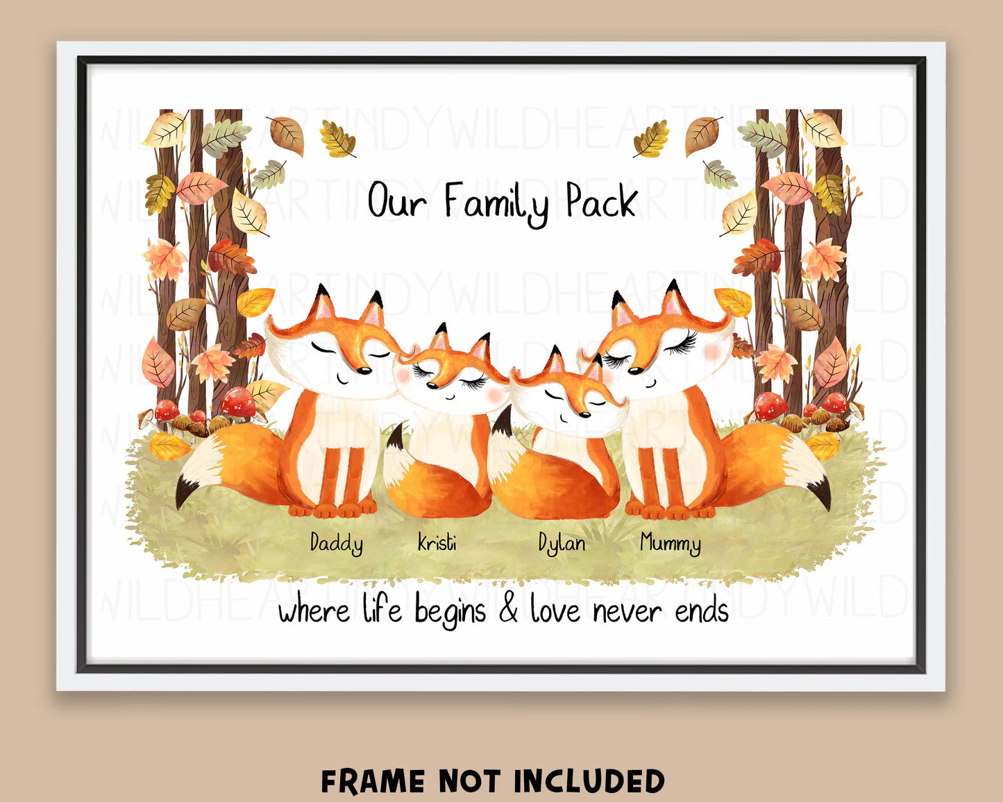 Personalised Fox Family Print, Family Quotes - Fox Print, Christmas Gift, Cute Fox Family Portrait, Personalised Gift, Secret Santa gift