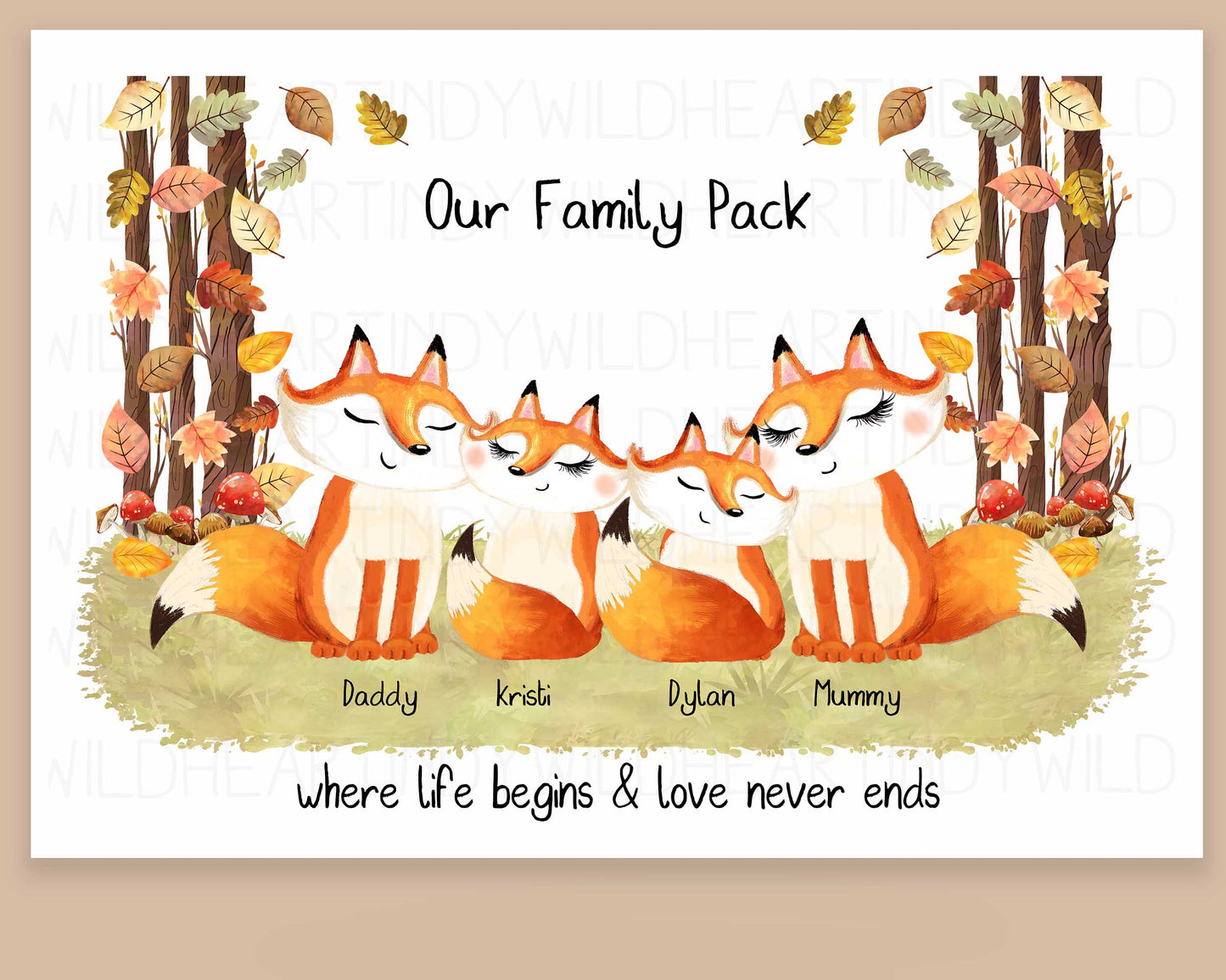 Personalised Fox Family Print, Family Quotes - Fox Print, Christmas Gift, Cute Fox Family Portrait, Personalised Gift, Secret Santa gift