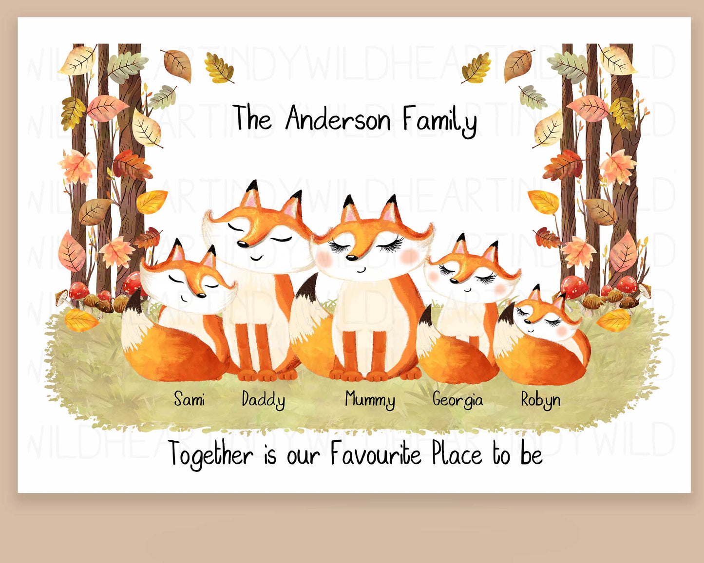 Personalised Fox Family Print, Family Quotes - Fox Print, Christmas Gift, Cute Fox Family Portrait, Personalised Gift, Secret Santa gift