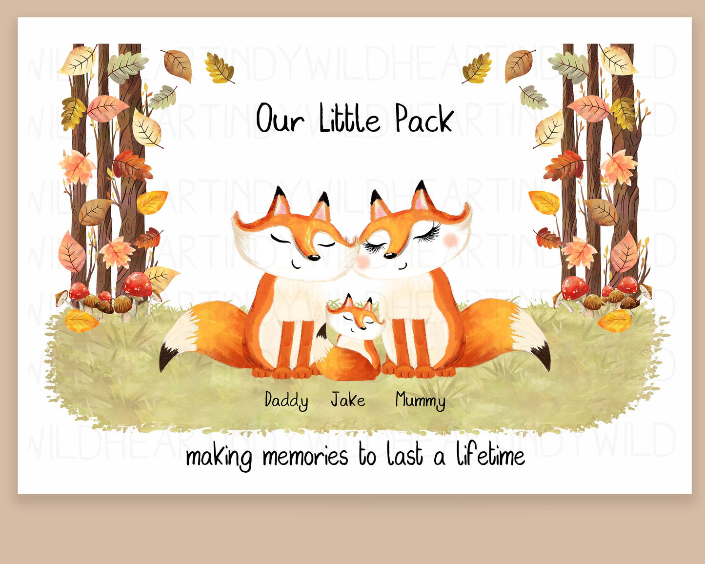 Personalised Fox Family Print, Family Quotes - Fox Print, Christmas Gift, Cute Fox Family Portrait, Personalised Gift, Secret Santa gift