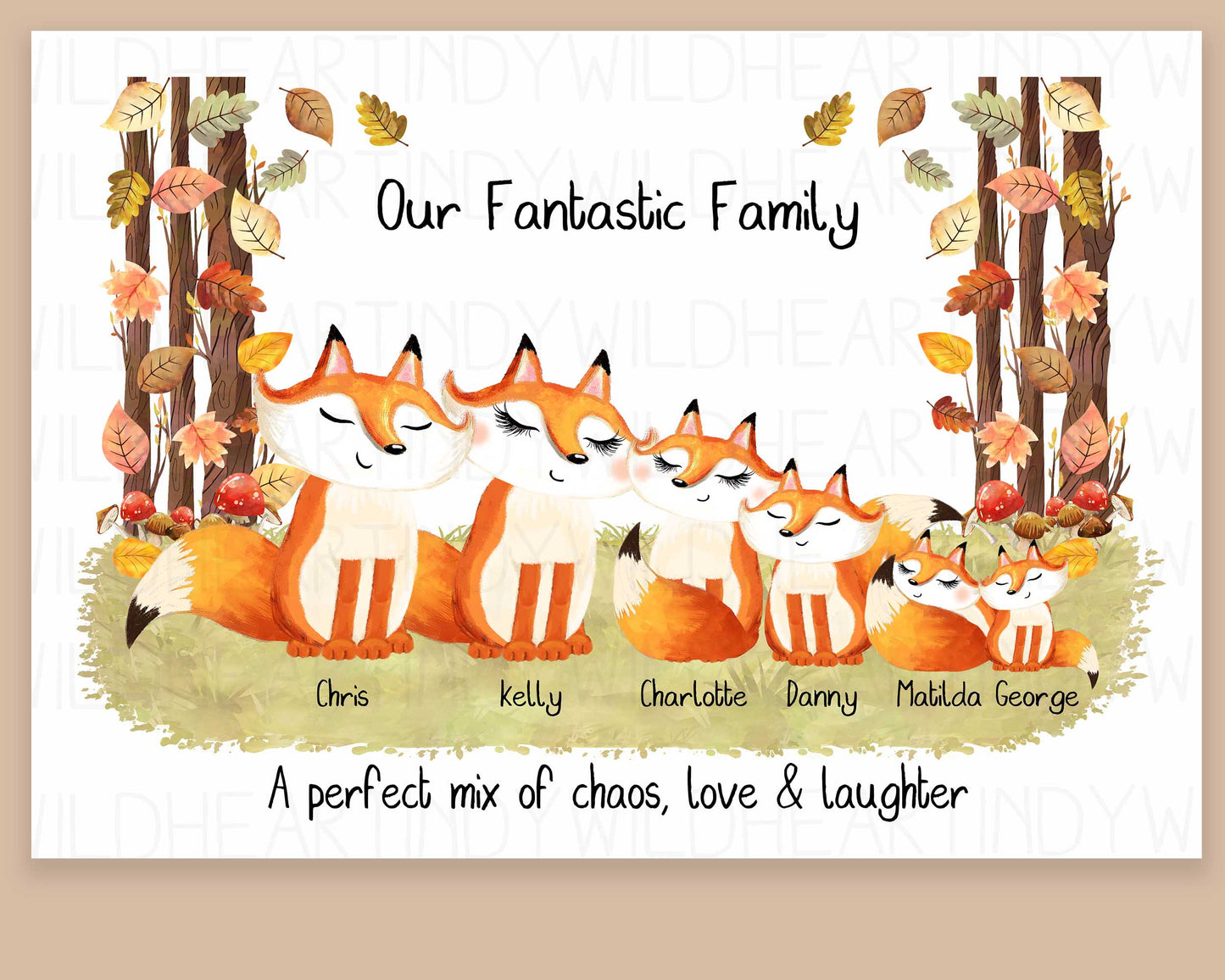 Personalised Fox Family Print, Family Quotes - Fox Print, Christmas Gift, Cute Fox Family Portrait, Personalised Gift, Secret Santa gift