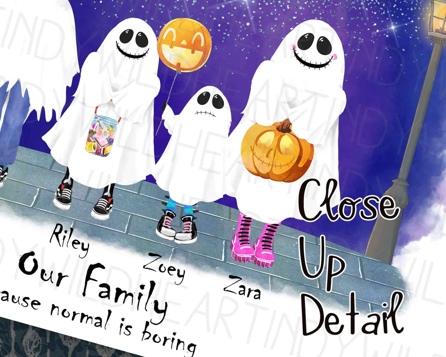 Personalised Ghost Family Print, Halloween Theme Print, Personalised Gift, Halloween Gift, Gothic Wall Art, Unique Family Print
