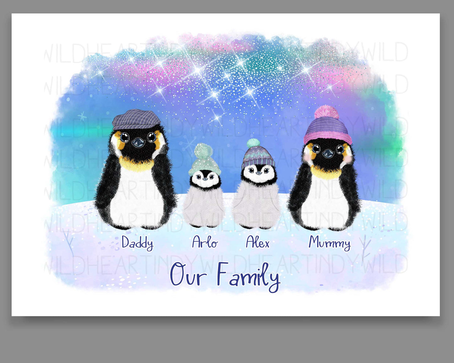 Personalised Penguin Family Print - Unique Gift for Her - Personalised Gift - Secret Santa - Penguin Print - Cute Family Portrait Gift
