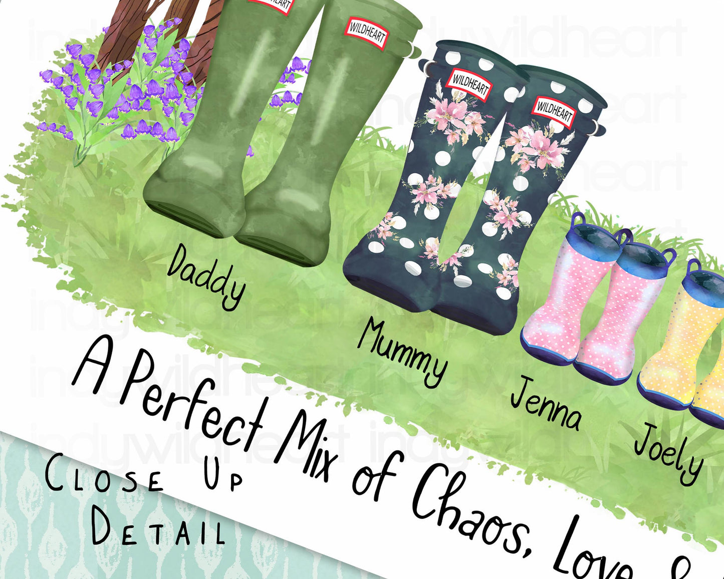 Personalised Welly Boot Family Print, Personalised Gift, Seasonal Wall Decor, Fun Family Art Print, Classic Welly Boot Print